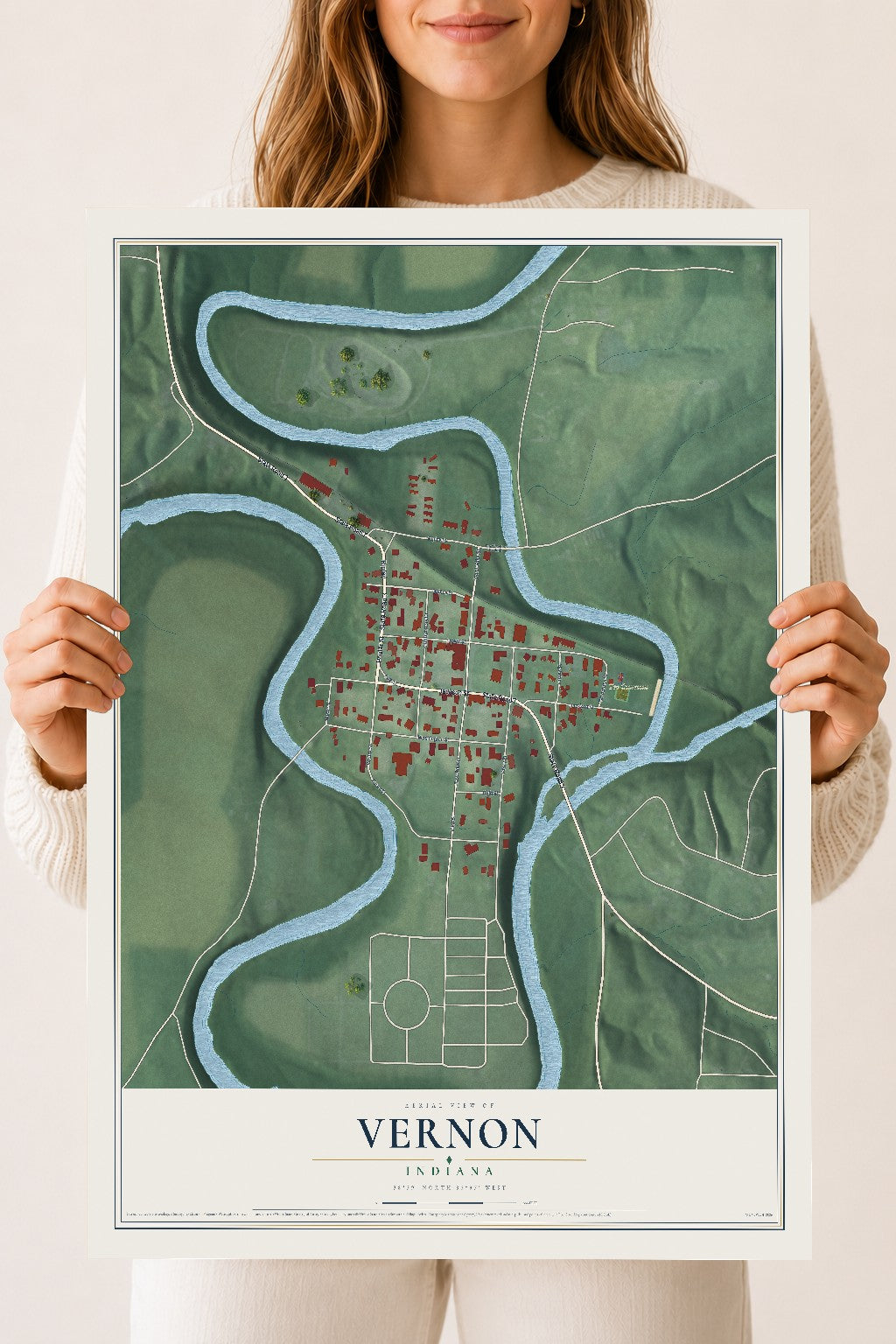 Map of Vernon, Indiana, 18 x 24 inch unframed archival matte print