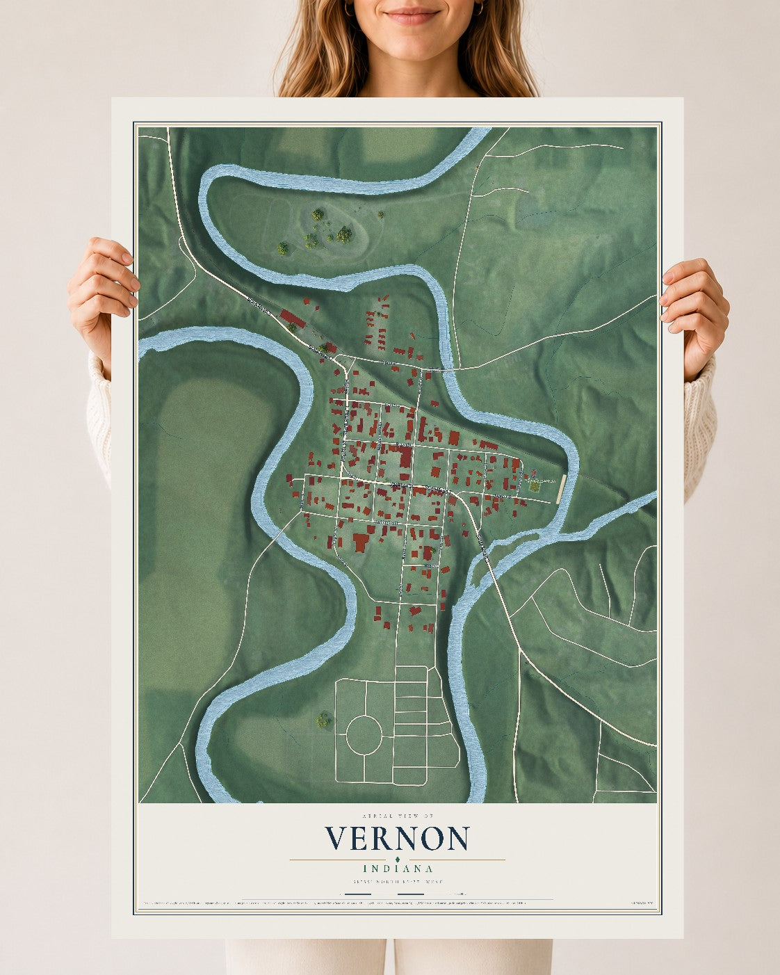 Map of Vernon, Indiana, 24 x 36 inch unframed archival matte print