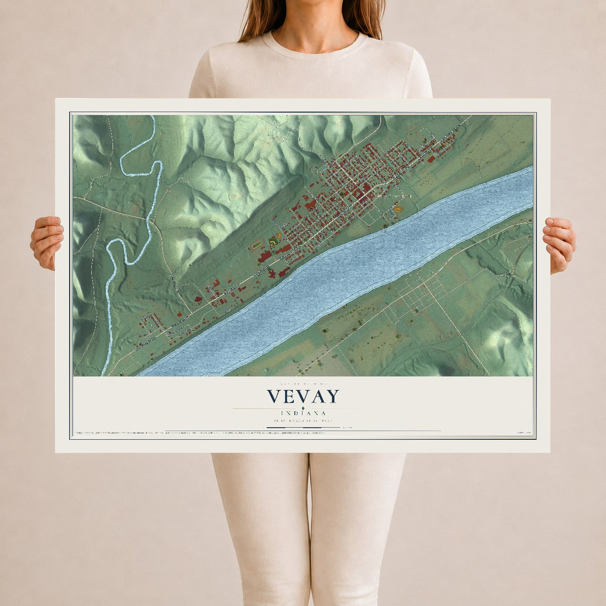 Map of Vevay, Indiana, 24 x 36 inch unframed archival matte print