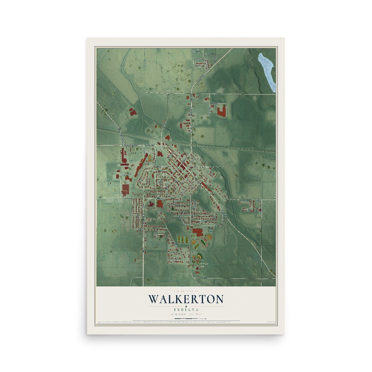Map of Walkerton, Indiana, 12 x 18 inch unframed archival matte print