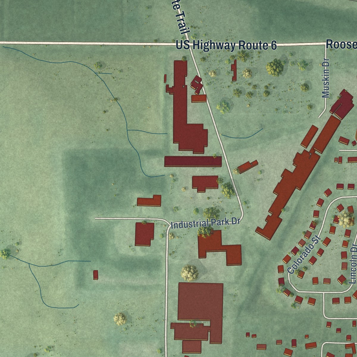 Second close-up of the map of Walkerton, Indiana print showing more streets and buildings