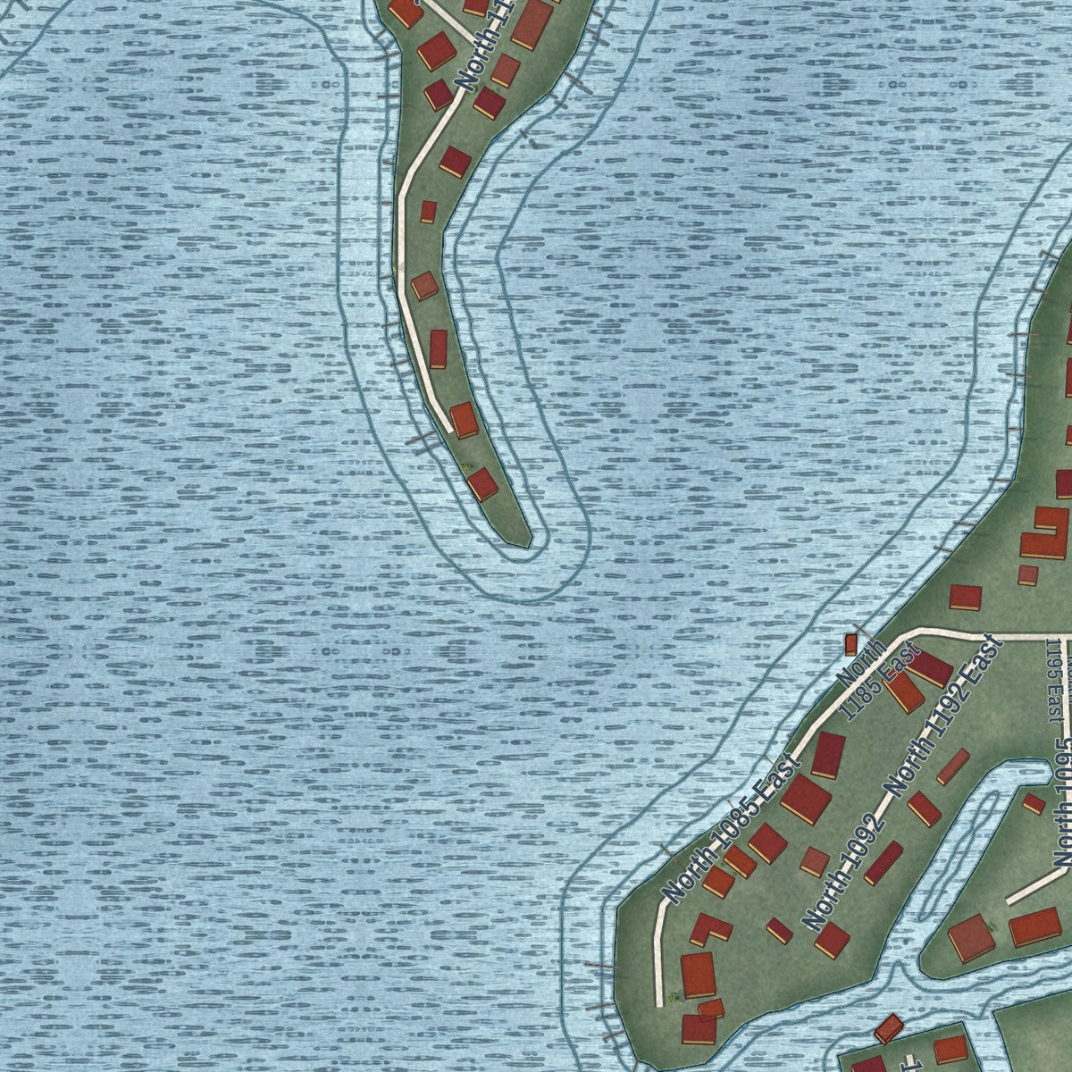 Close-up of the map of Wall Lake, Indiana print showing street and building detail