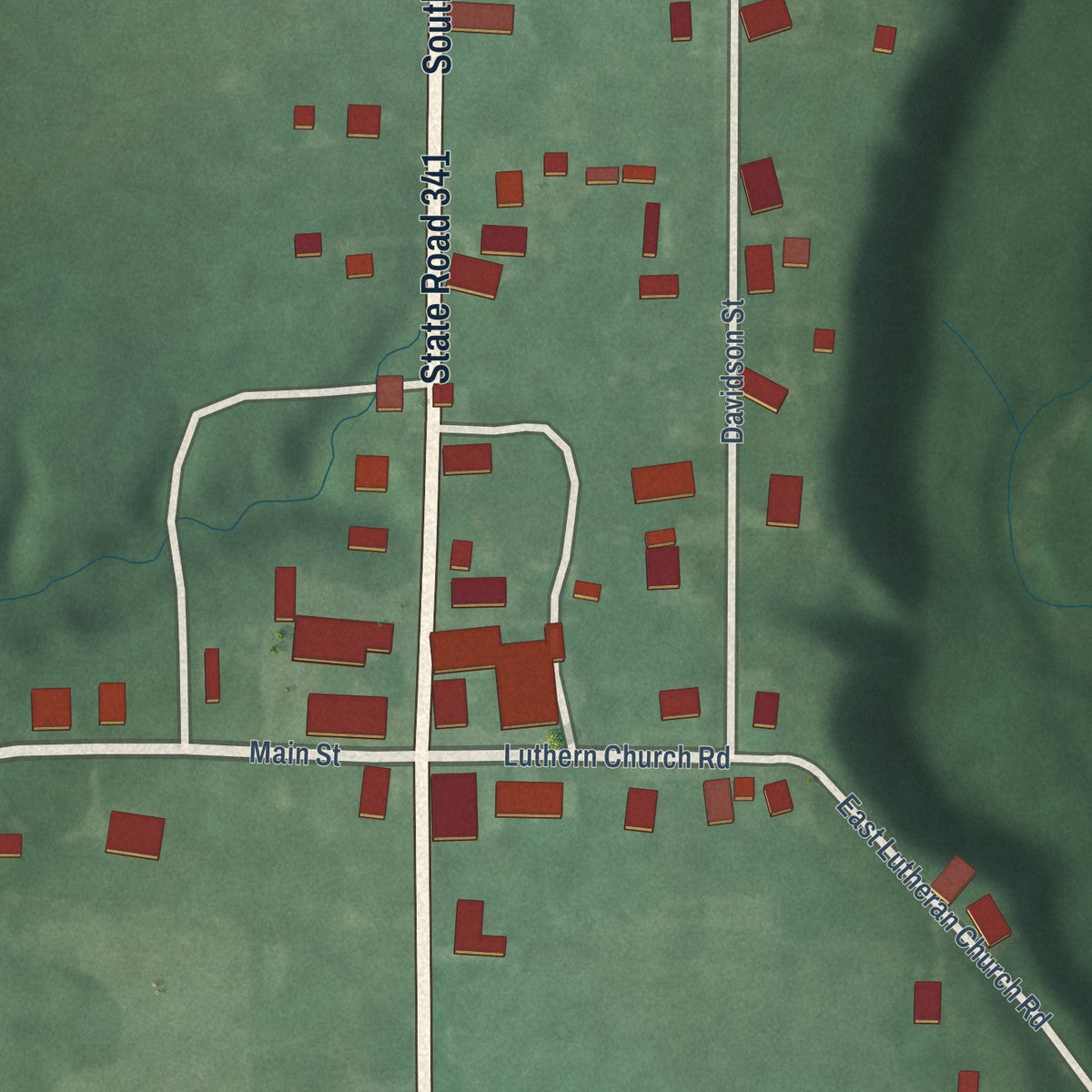 Close-up of the map of Wallace, Indiana print showing street and building detail