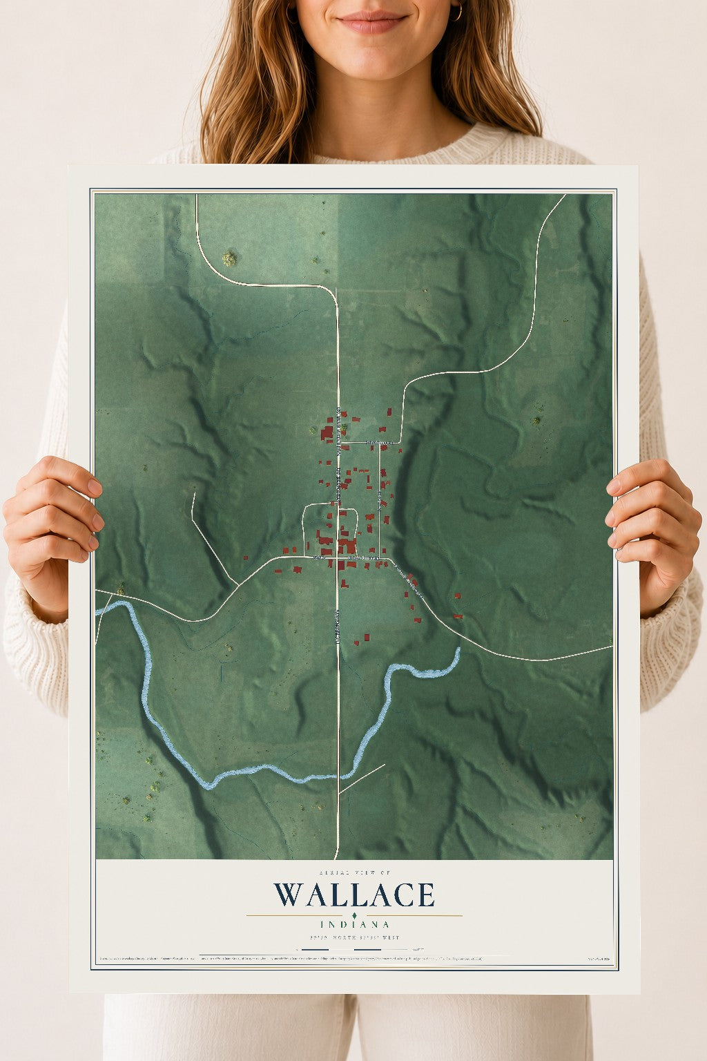 Map of Wallace, Indiana, 18 x 24 inch unframed archival matte print