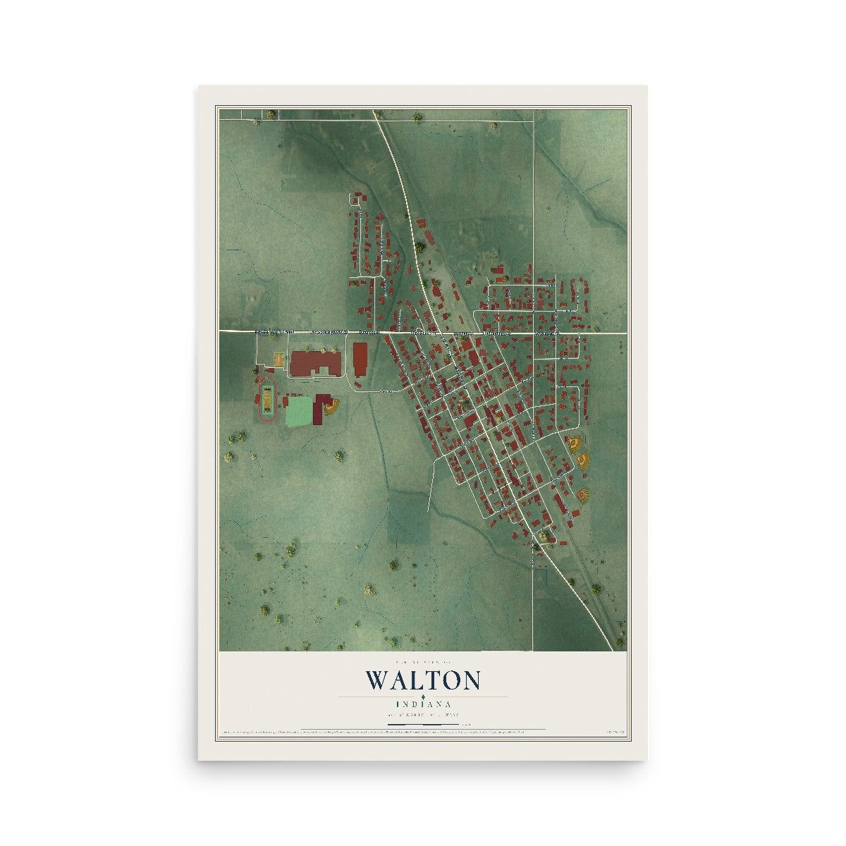 Map of Walton, Indiana, 12 x 18 inch unframed archival matte print