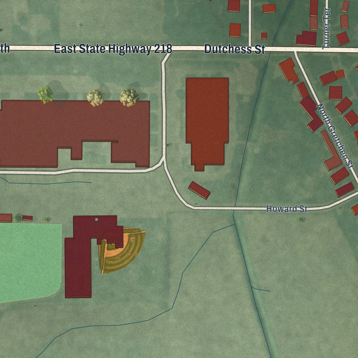 Second close-up of the map of Walton, Indiana print showing more streets and buildings