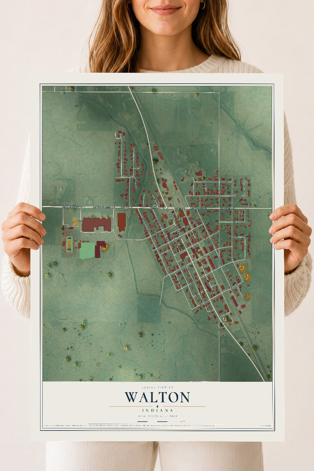Map of Walton, Indiana, 18 x 24 inch unframed archival matte print