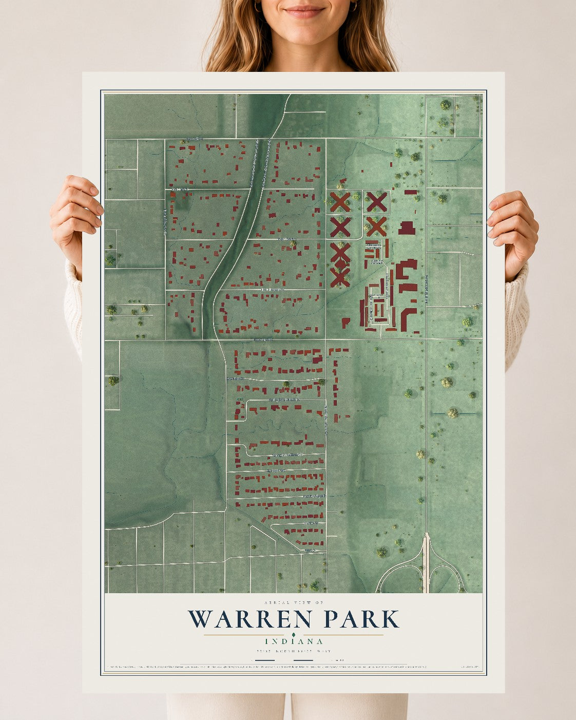 Map of Warren Park, Indiana, 24 x 36 inch unframed archival matte print