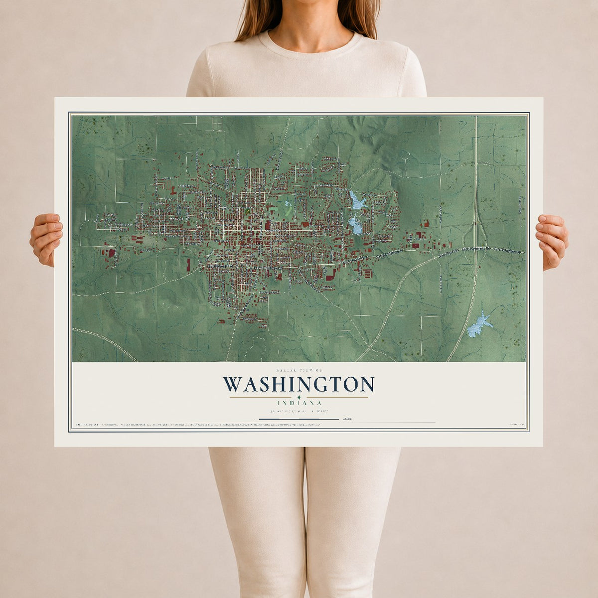 Map of Washington, Indiana, 24 x 36 inch unframed archival matte print