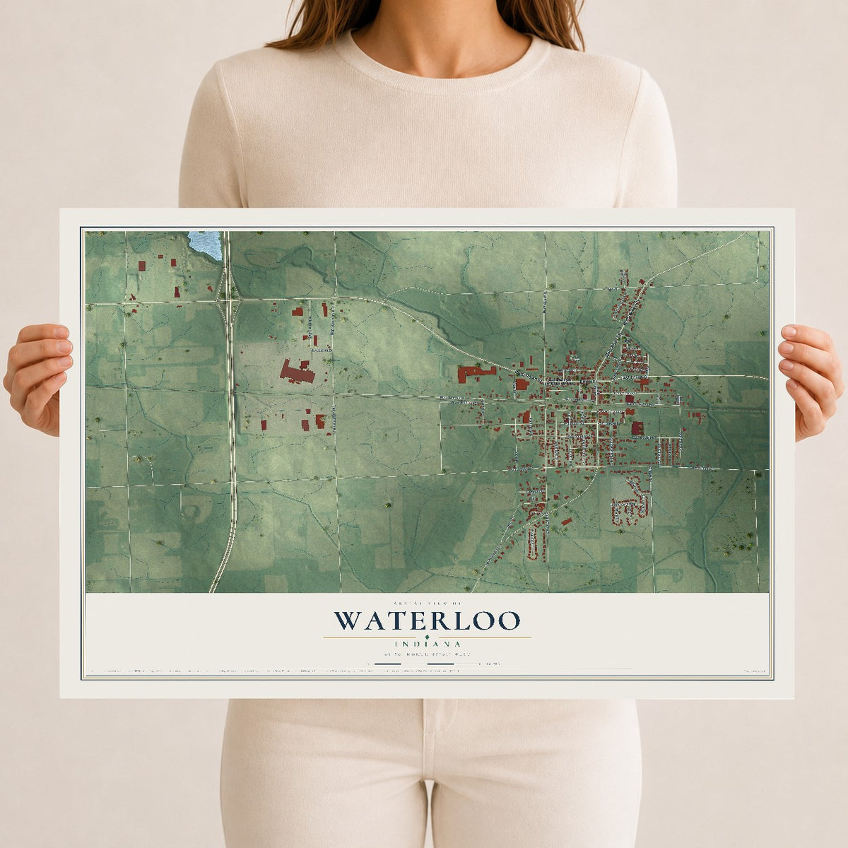 Map of Waterloo, Indiana, 12 x 18 inch unframed archival matte print