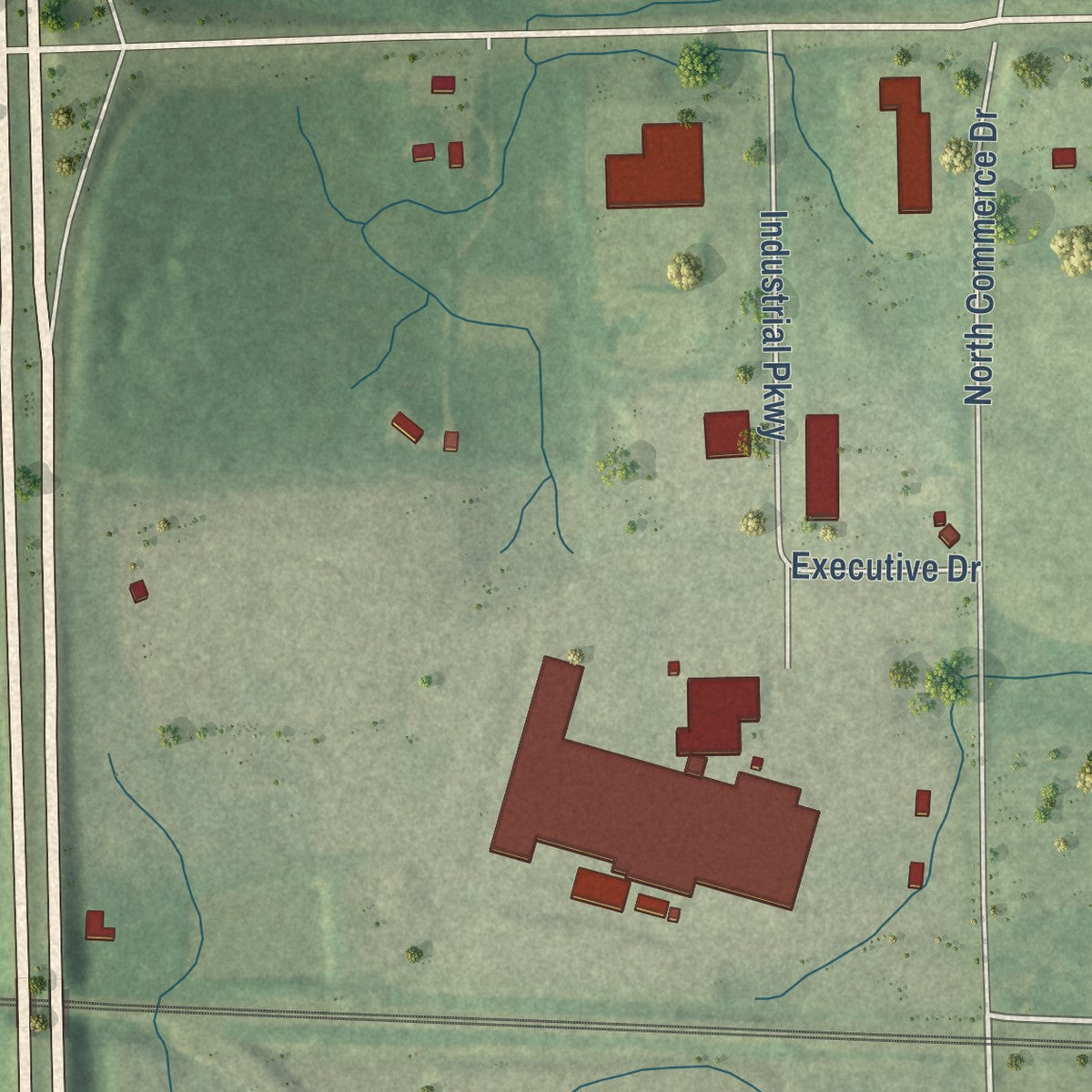 Second close-up of the map of Waterloo, Indiana print showing more streets and buildings