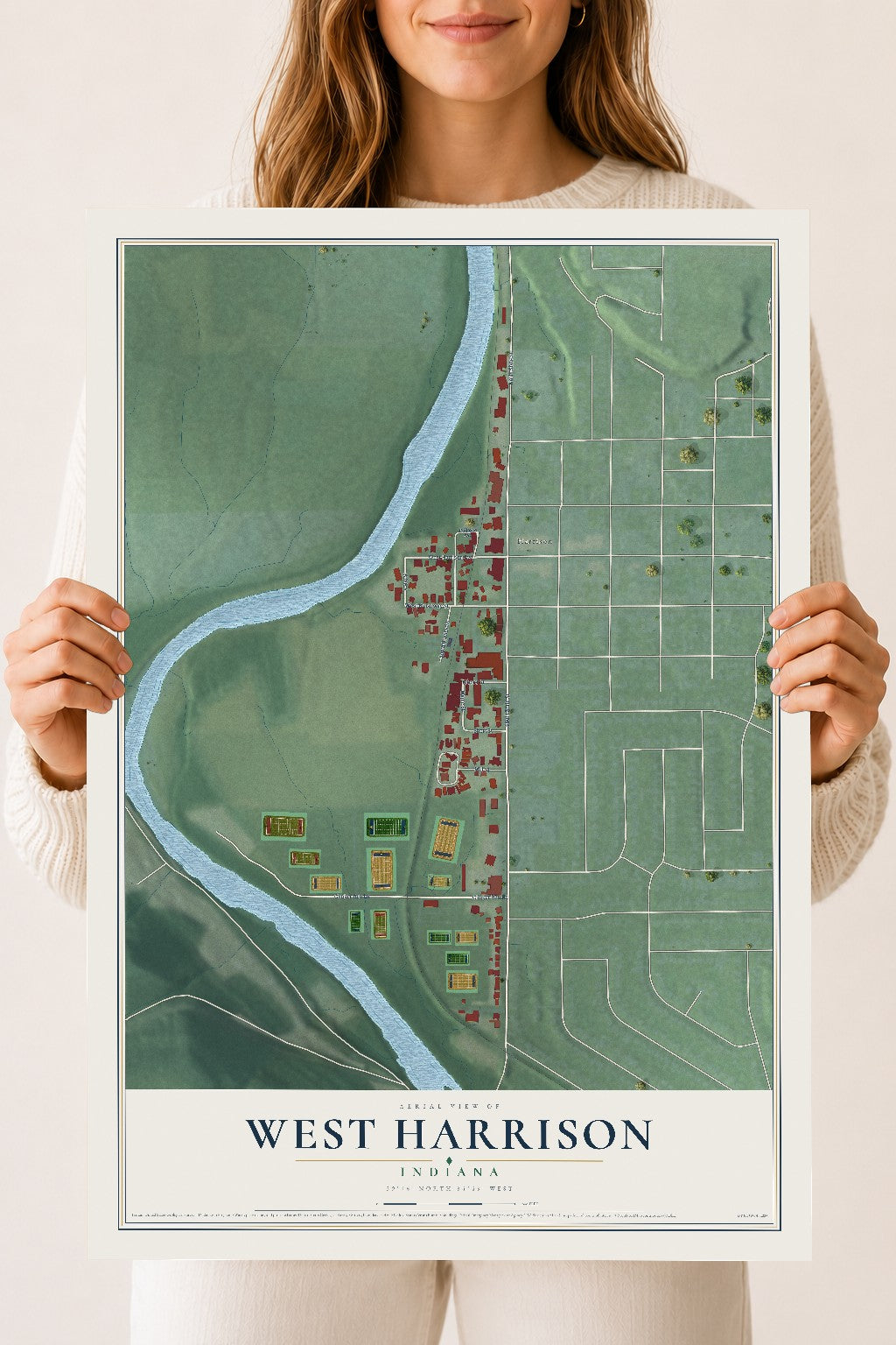 Map of West Harrison, Indiana, 18 x 24 inch unframed archival matte print