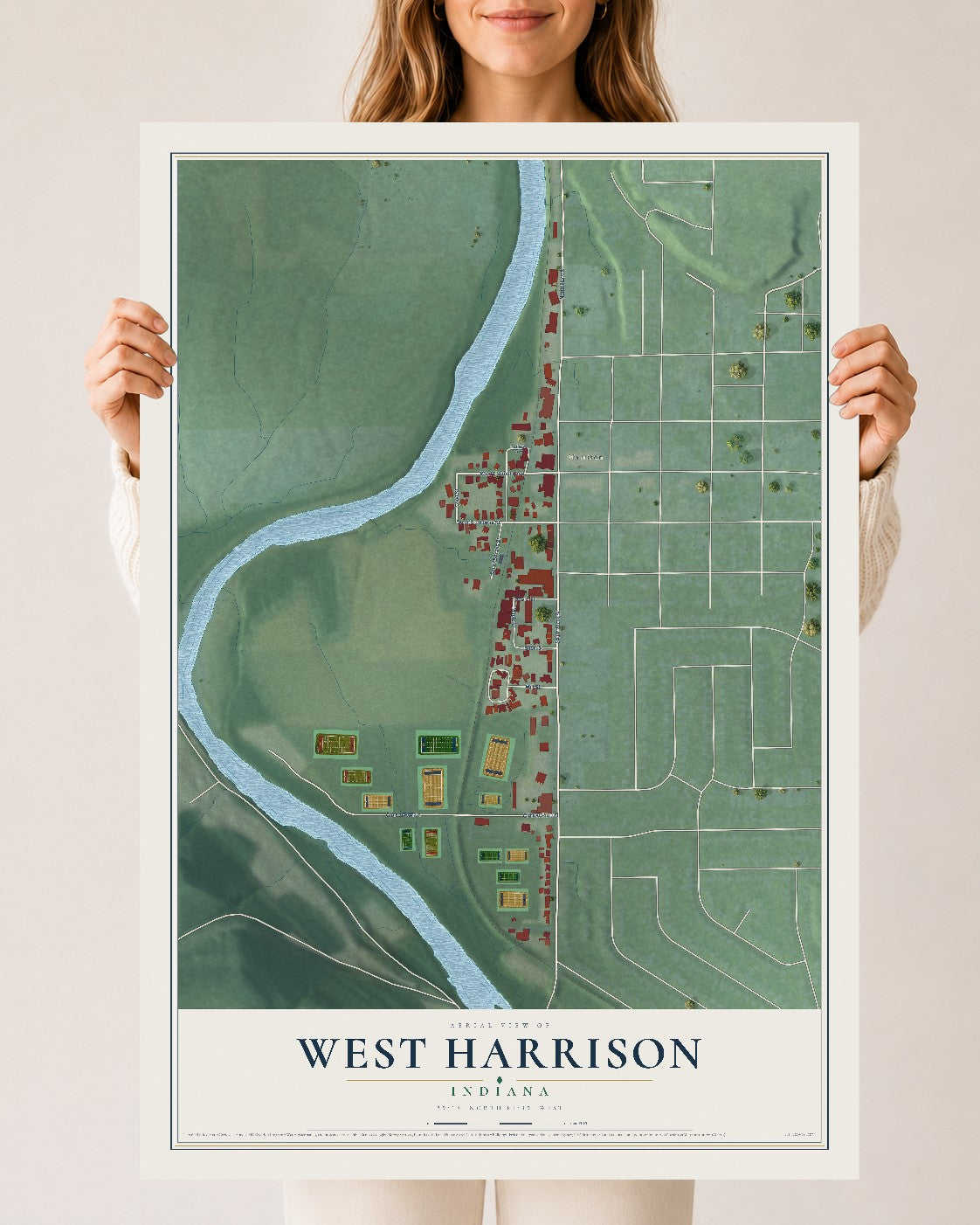 Map of West Harrison, Indiana, 24 x 36 inch unframed archival matte print