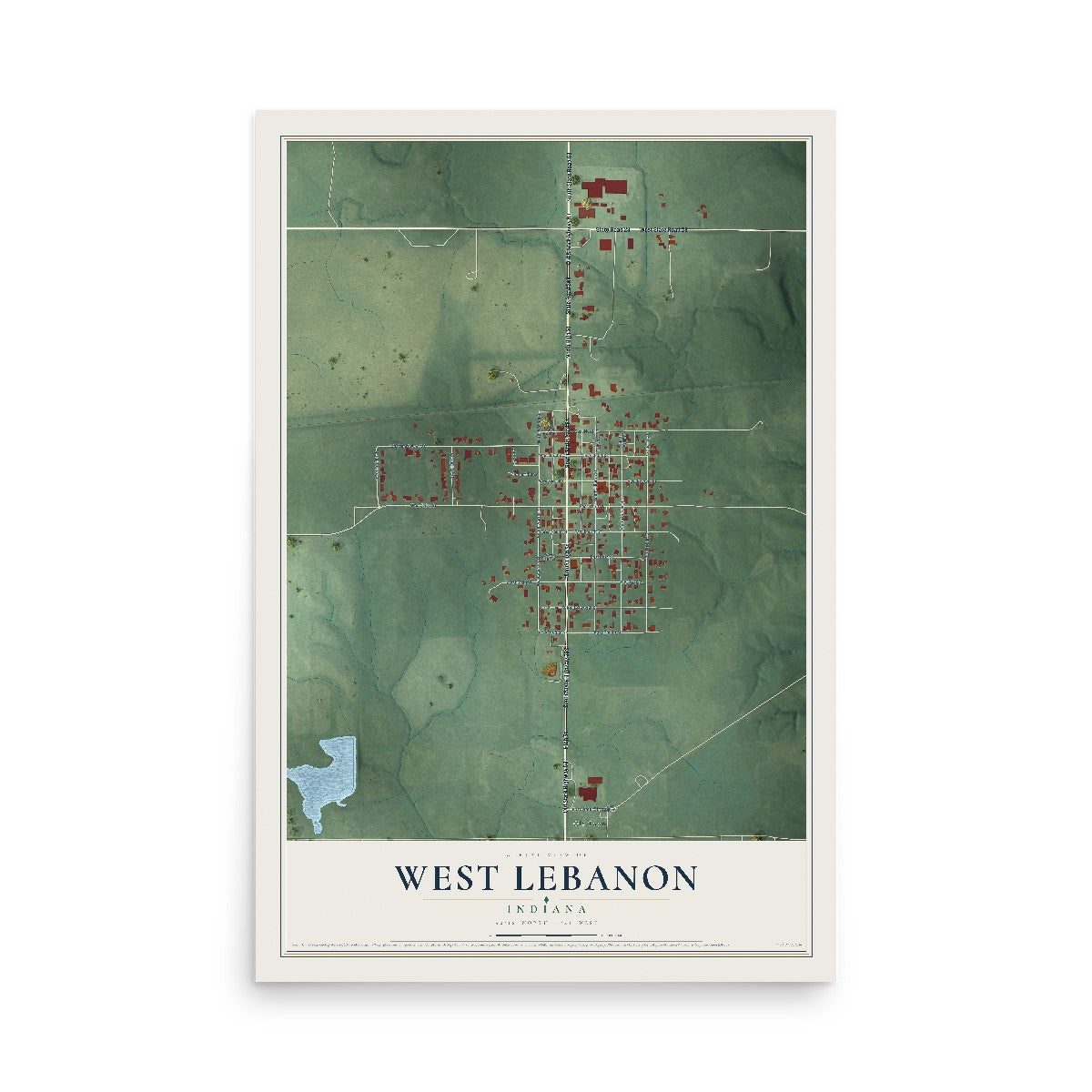Map of West Lebanon, Indiana, 12 x 18 inch unframed archival matte print