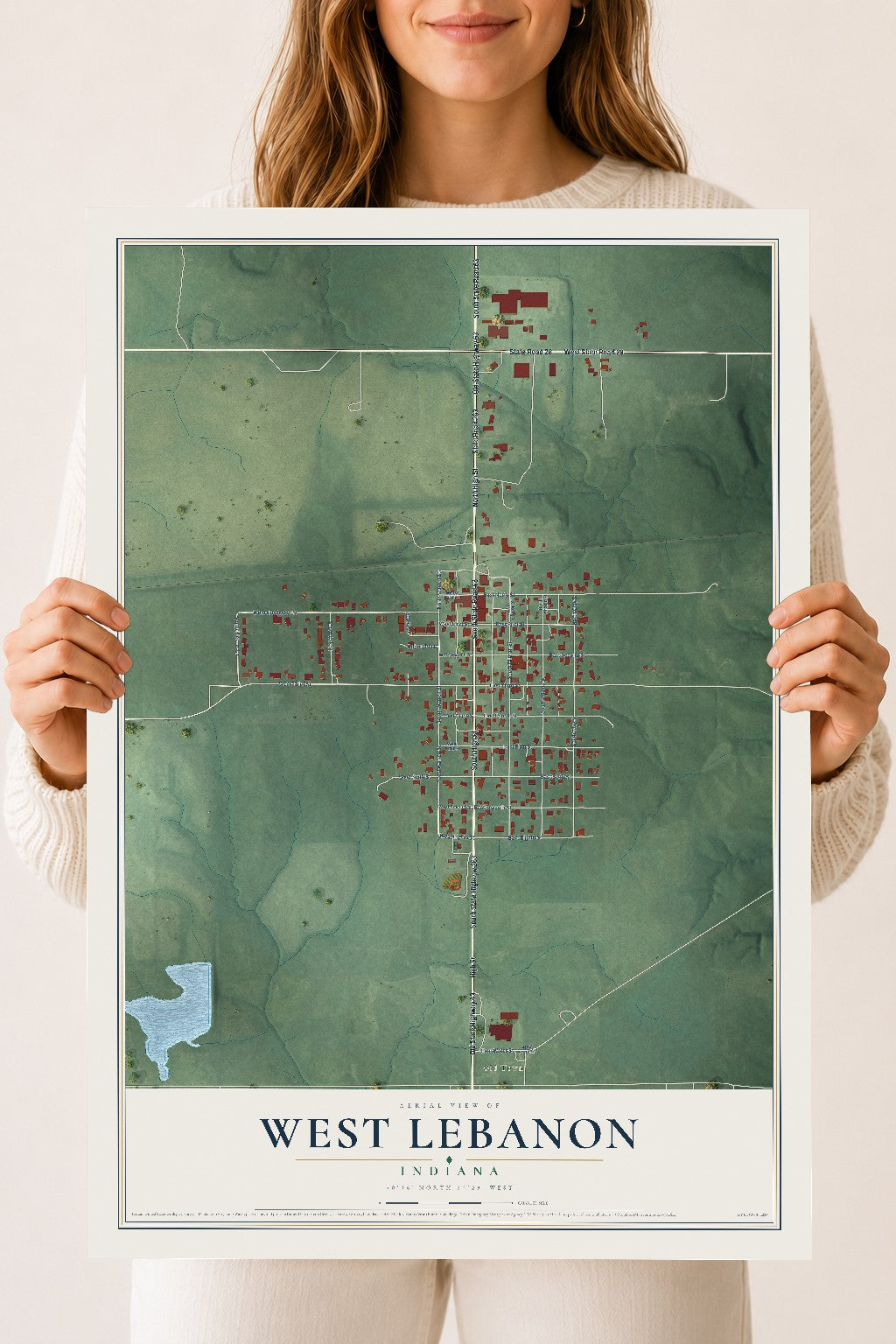 Map of West Lebanon, Indiana, 18 x 24 inch unframed archival matte print