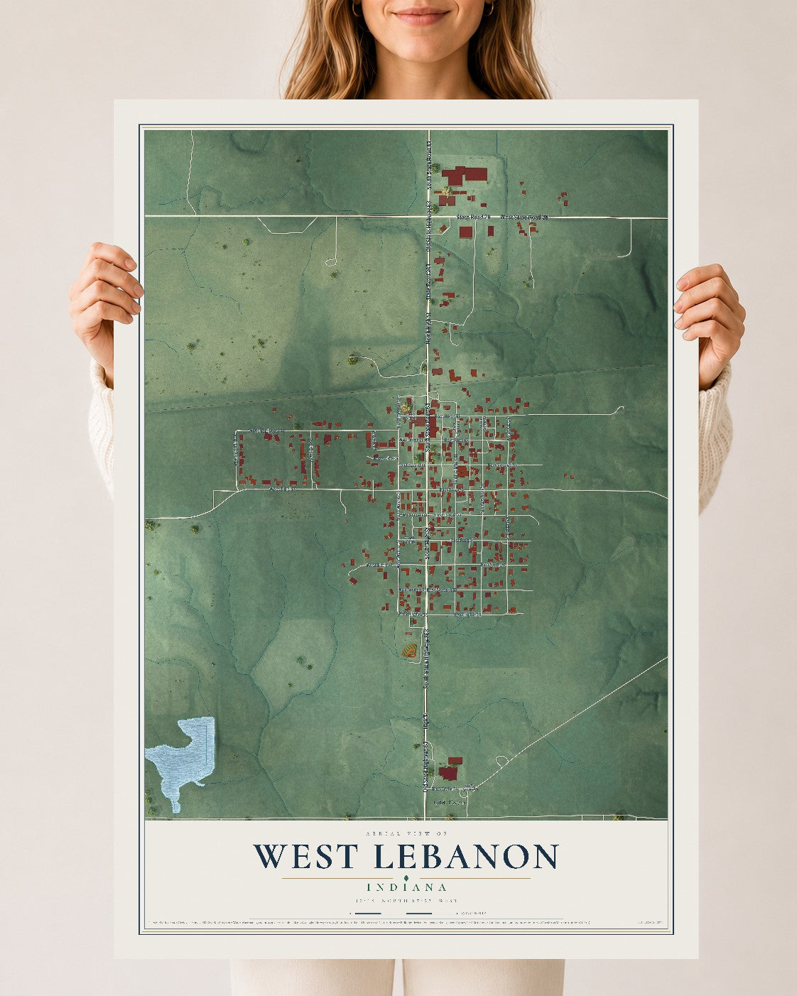 Map of West Lebanon, Indiana, 24 x 36 inch unframed archival matte print