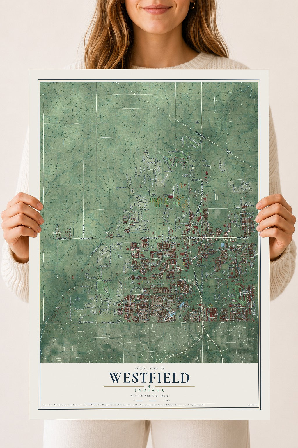 Map of Westfield, Indiana, 18 x 24 inch unframed archival matte print