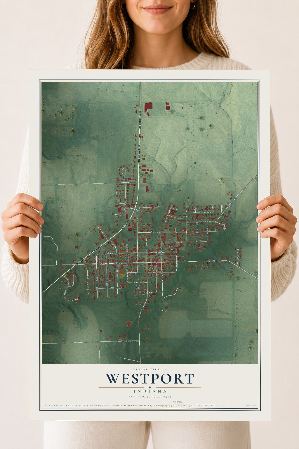 Map of Westport, Indiana, 18 x 24 inch unframed archival matte print