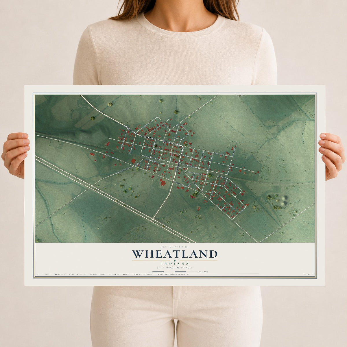 Map of Wheatland, Indiana, 12 x 18 inch unframed archival matte print