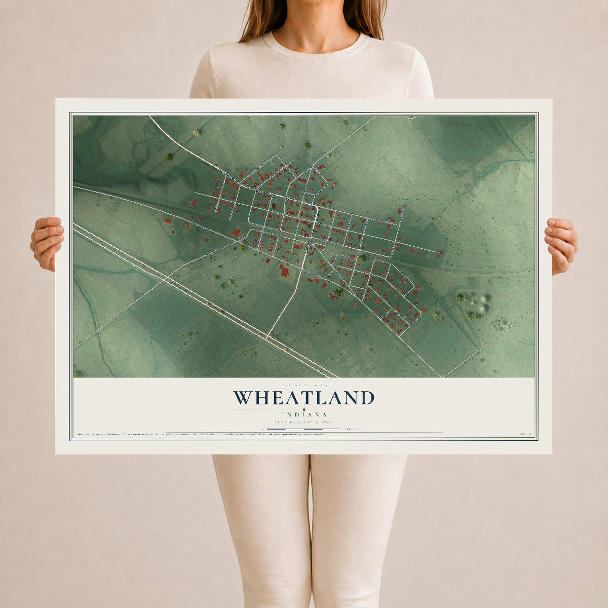 Map of Wheatland, Indiana, 24 x 36 inch unframed archival matte print