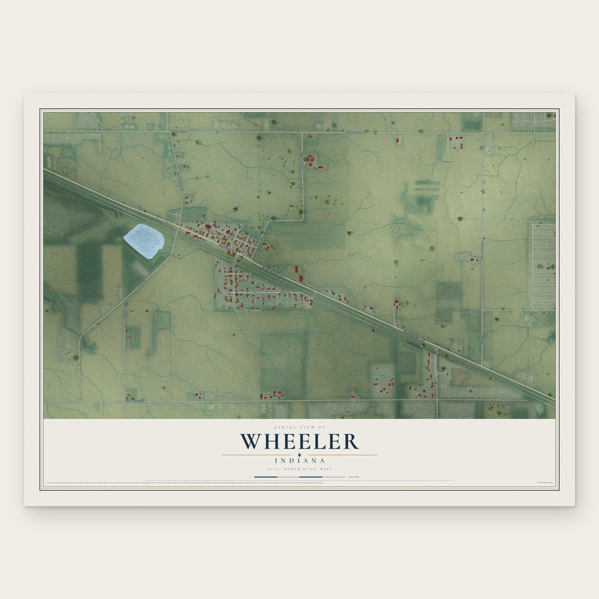 Wheeler, Indiana map print, the full design
