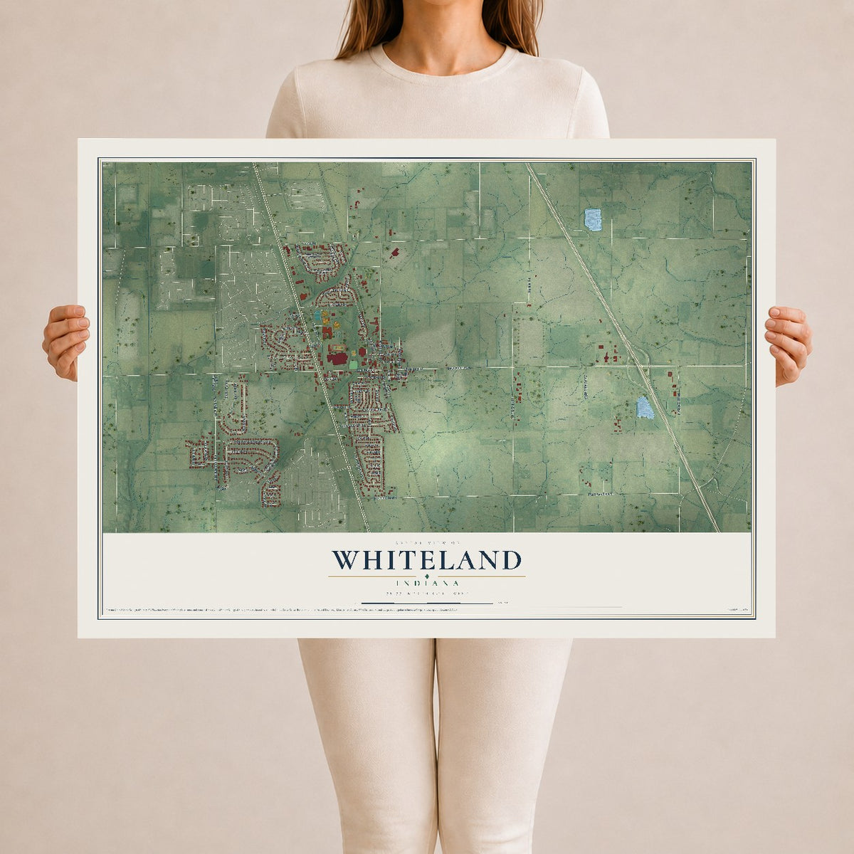 Map of Whiteland, Indiana, 24 x 36 inch unframed archival matte print