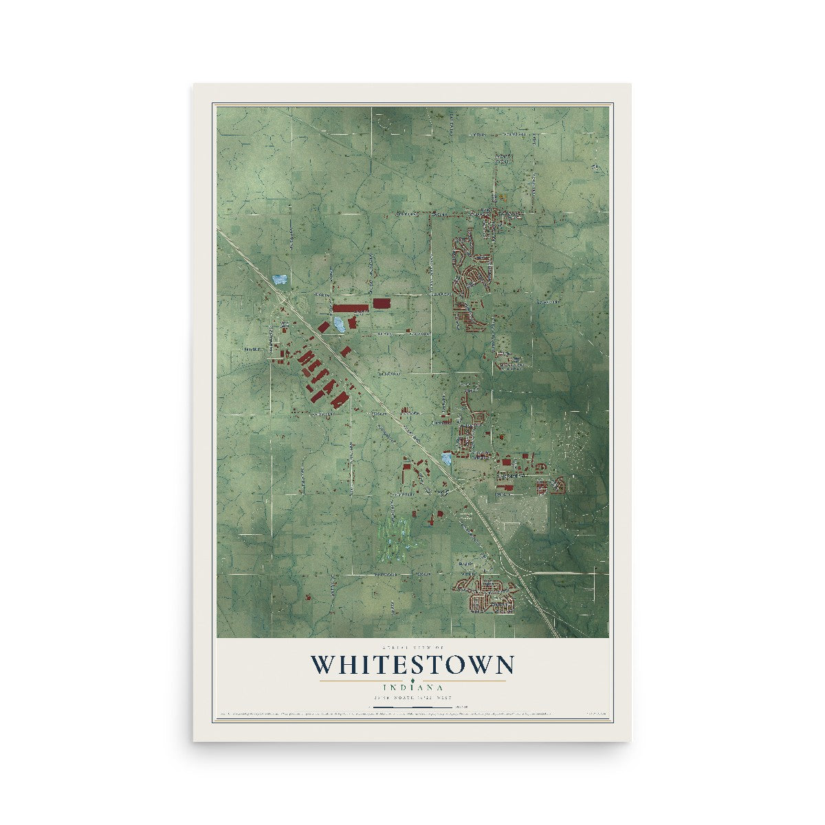 Map of Whitestown, Indiana, 12 x 18 inch unframed archival matte print