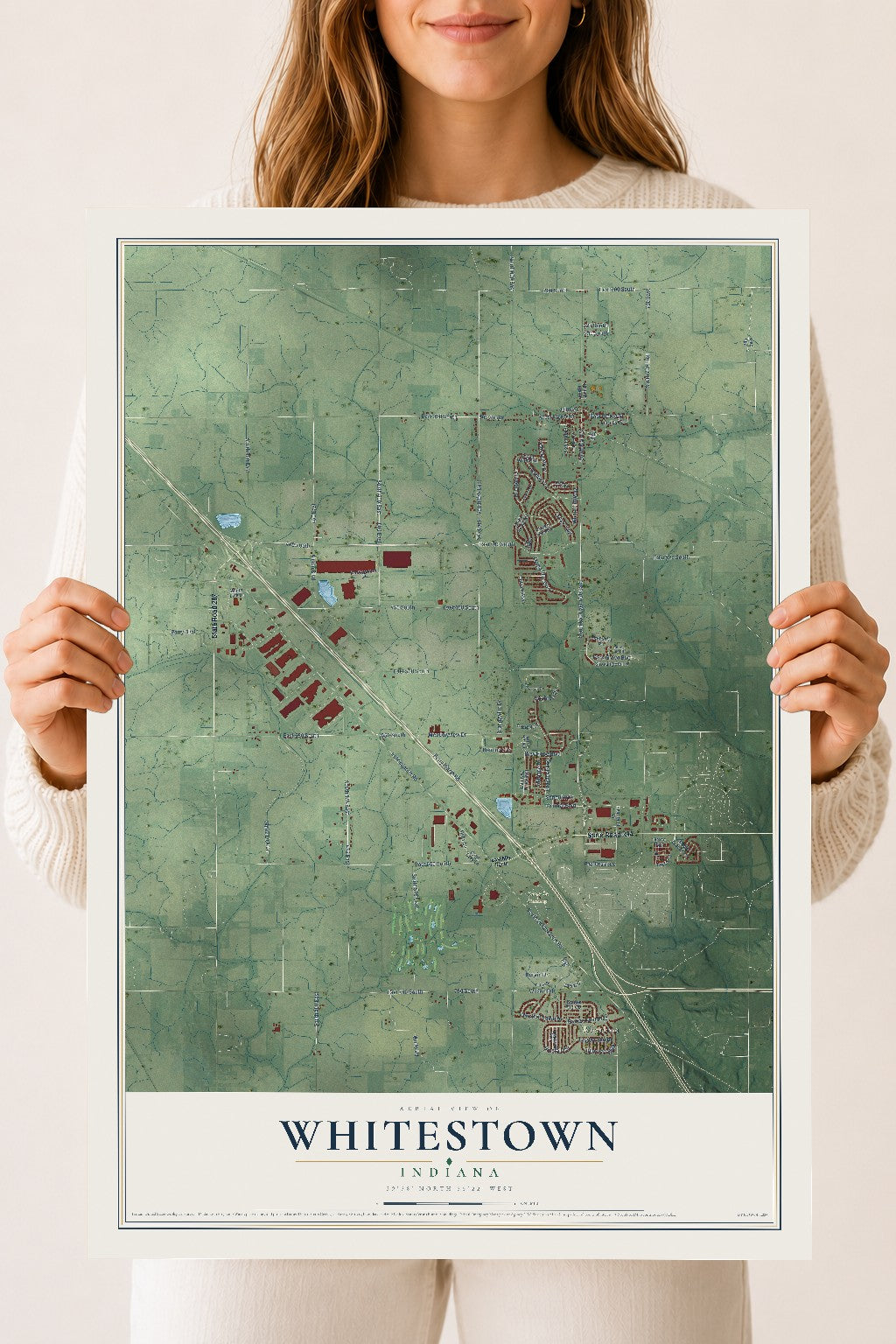 Map of Whitestown, Indiana, 18 x 24 inch unframed archival matte print