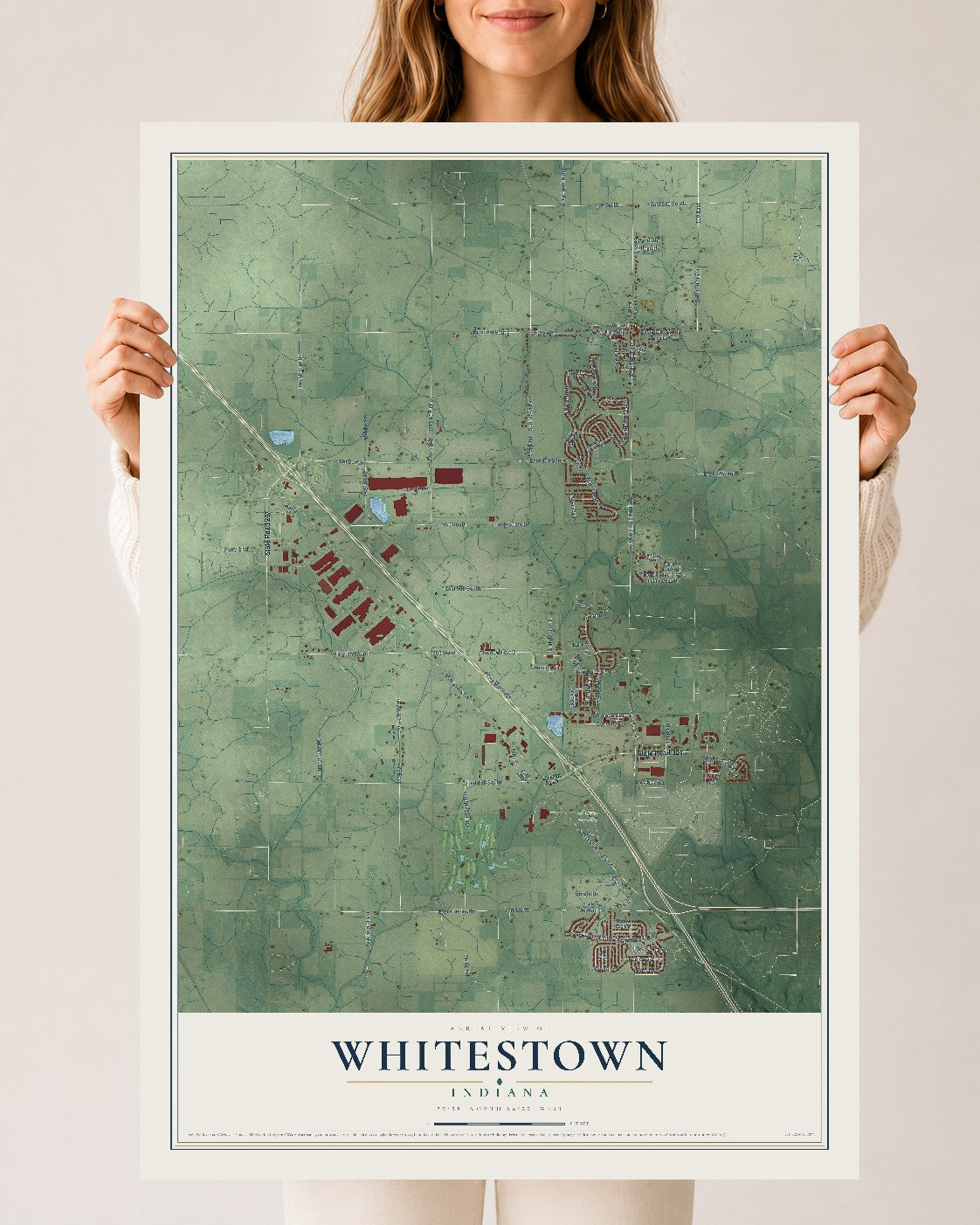 Map of Whitestown, Indiana, 24 x 36 inch unframed archival matte print