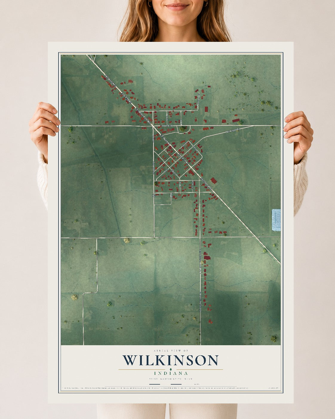 Map of Wilkinson, Indiana, 24 x 36 inch unframed archival matte print