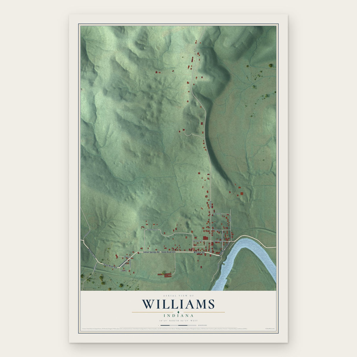 Williams, Indiana map print, the full design
