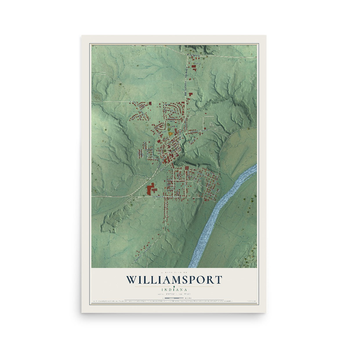 Map of Williamsport, Indiana, 12 x 18 inch unframed archival matte print