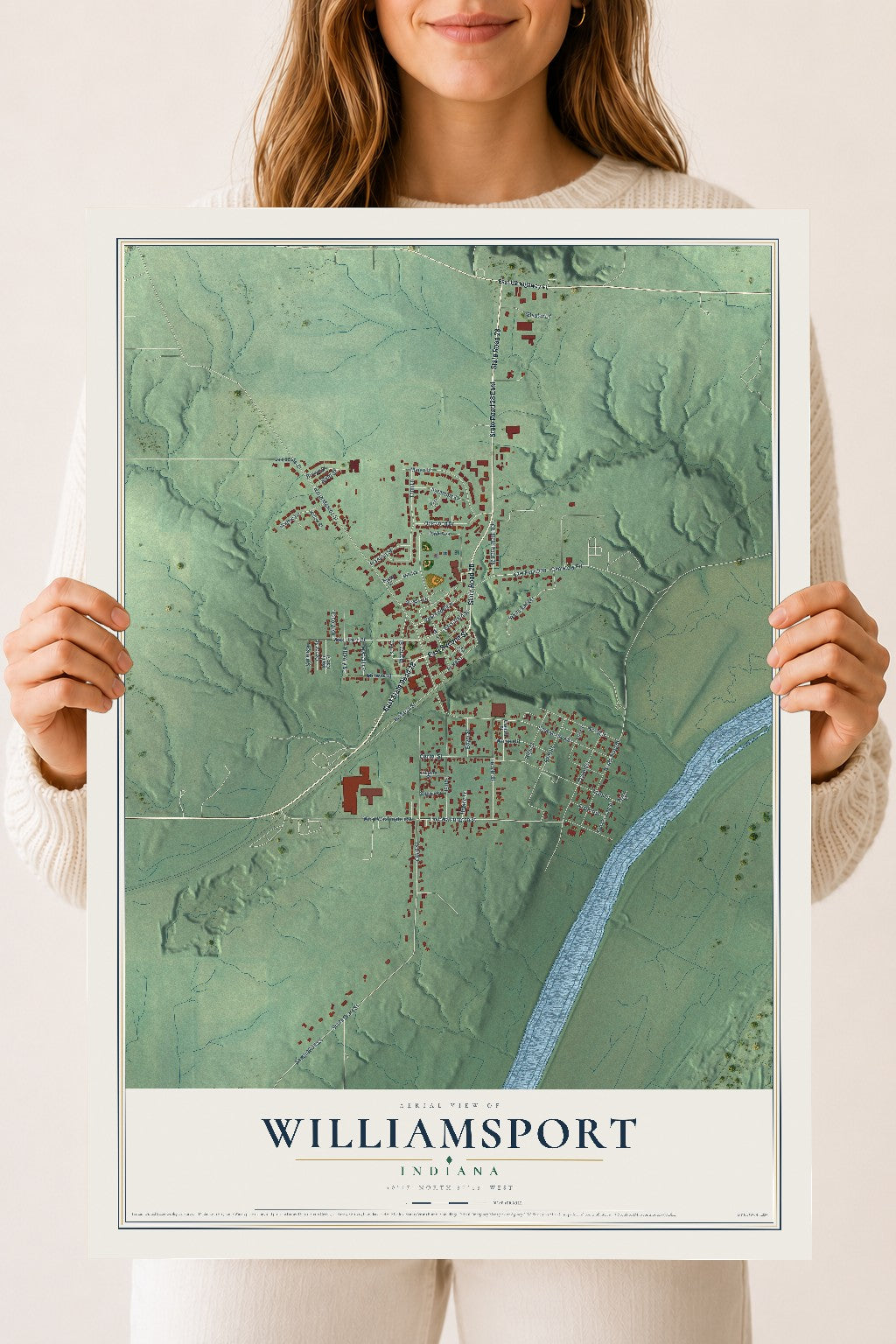 Map of Williamsport, Indiana, 18 x 24 inch unframed archival matte print
