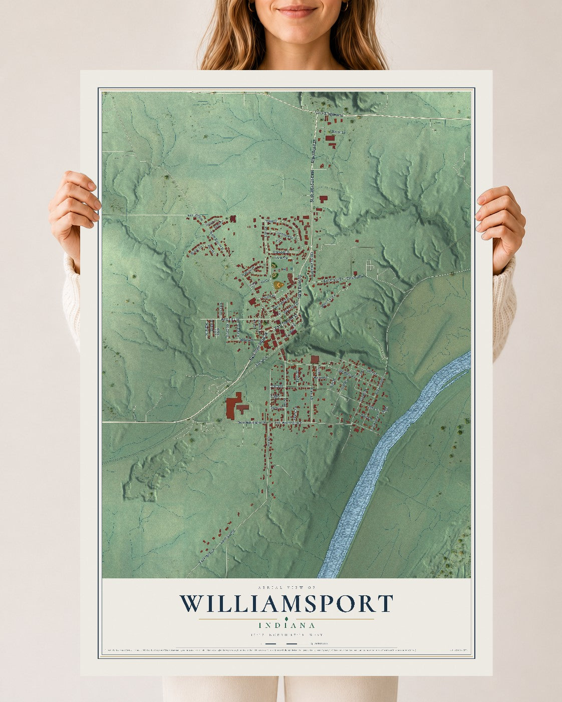 Map of Williamsport, Indiana, 24 x 36 inch unframed archival matte print