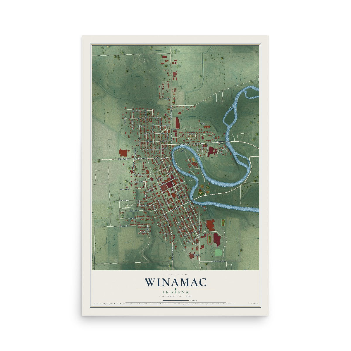 Map of Winamac, Indiana, 12 x 18 inch unframed archival matte print