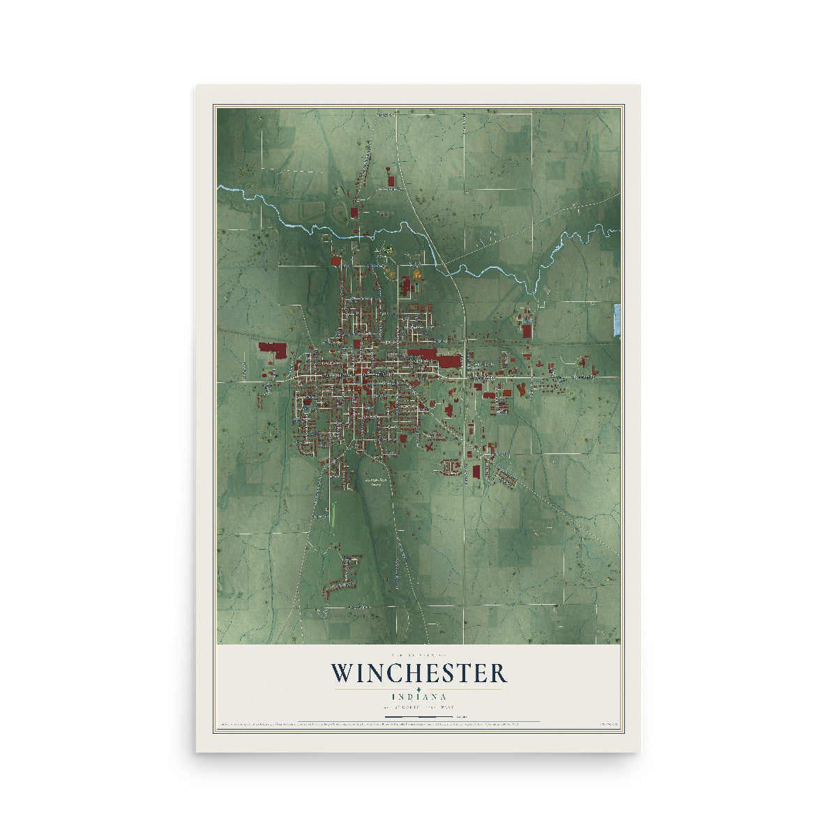 Map of Winchester, Indiana, 12 x 18 inch unframed archival matte print