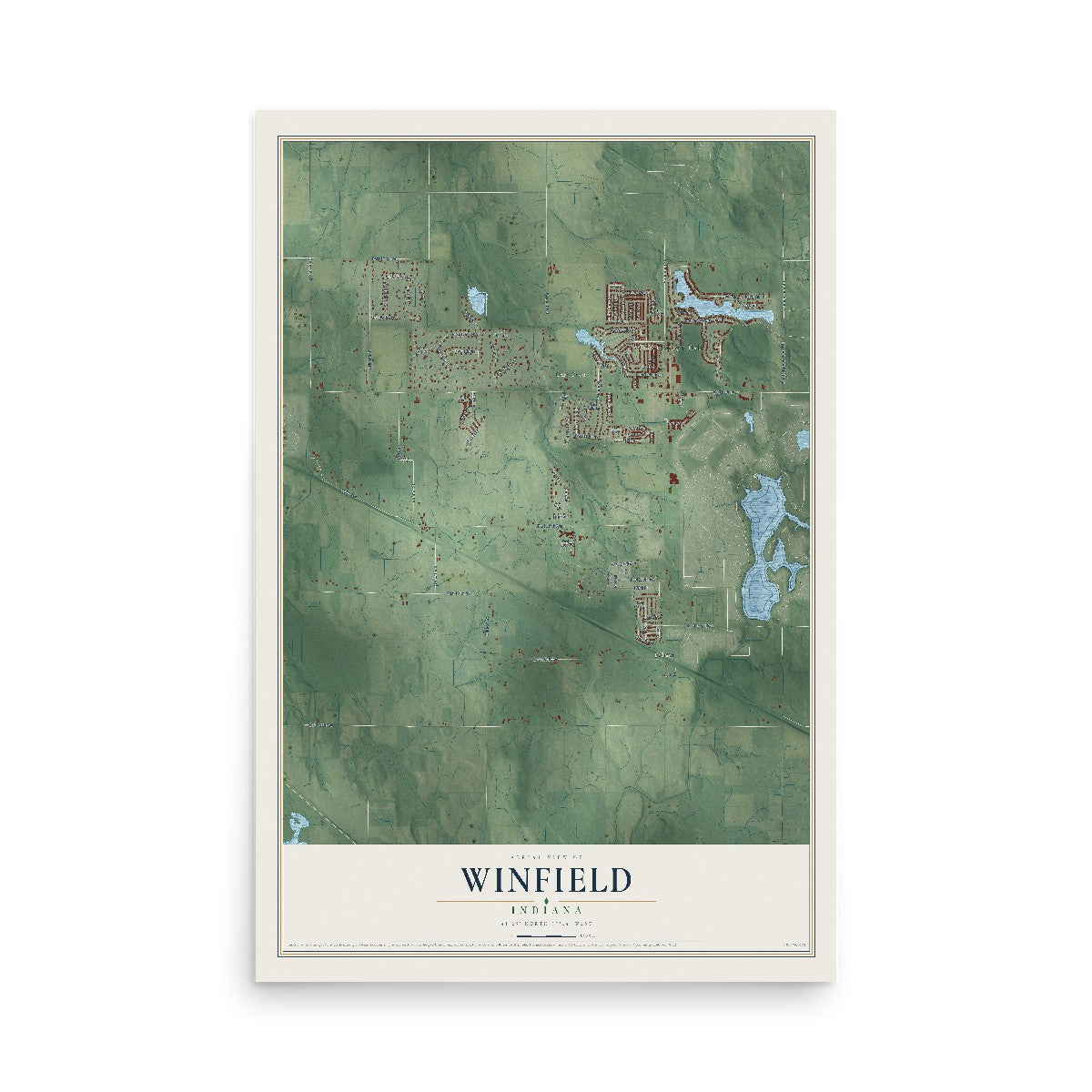 Map of Winfield, Indiana, 12 x 18 inch unframed archival matte print
