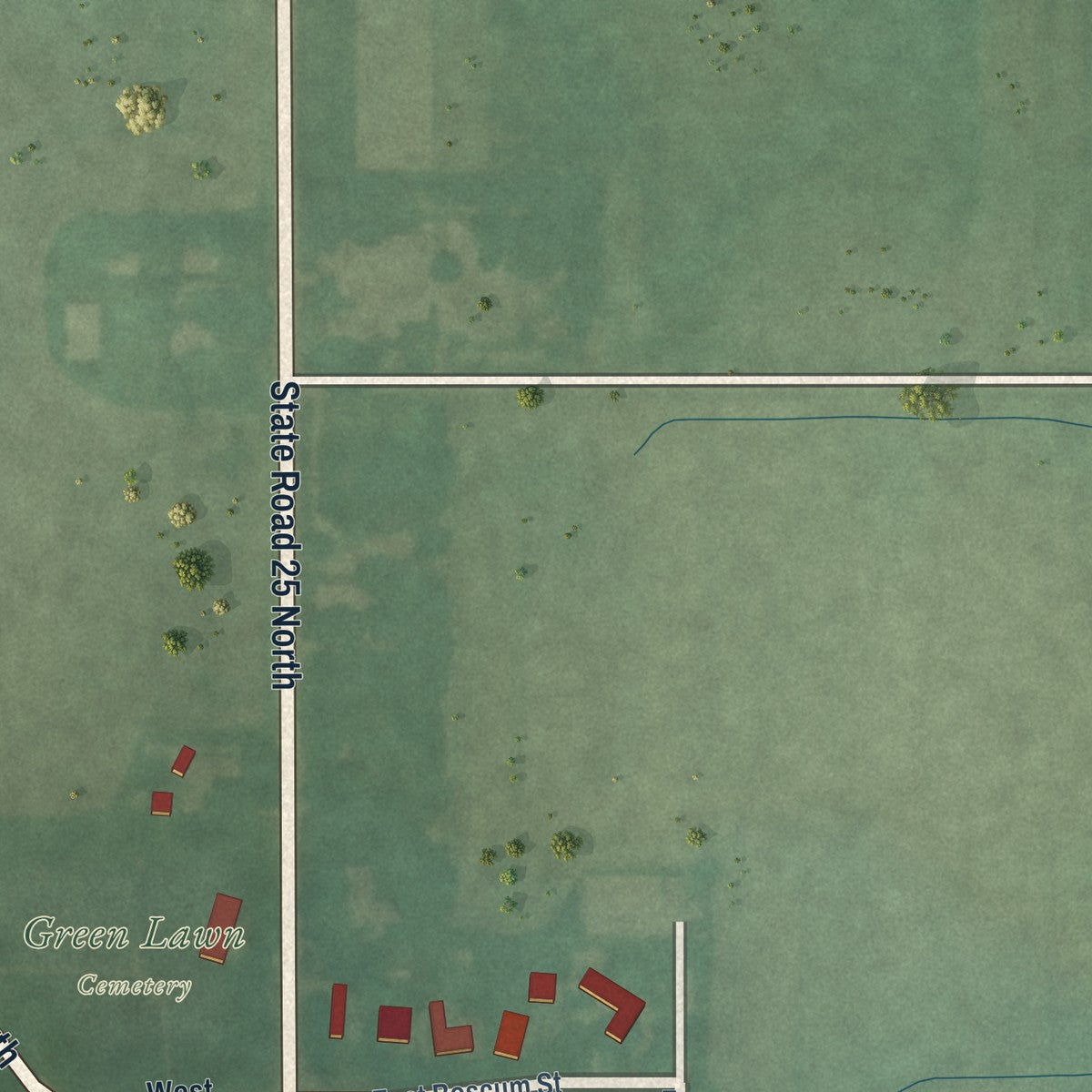 Second close-up of the map of Wingate, Indiana print showing more streets and buildings