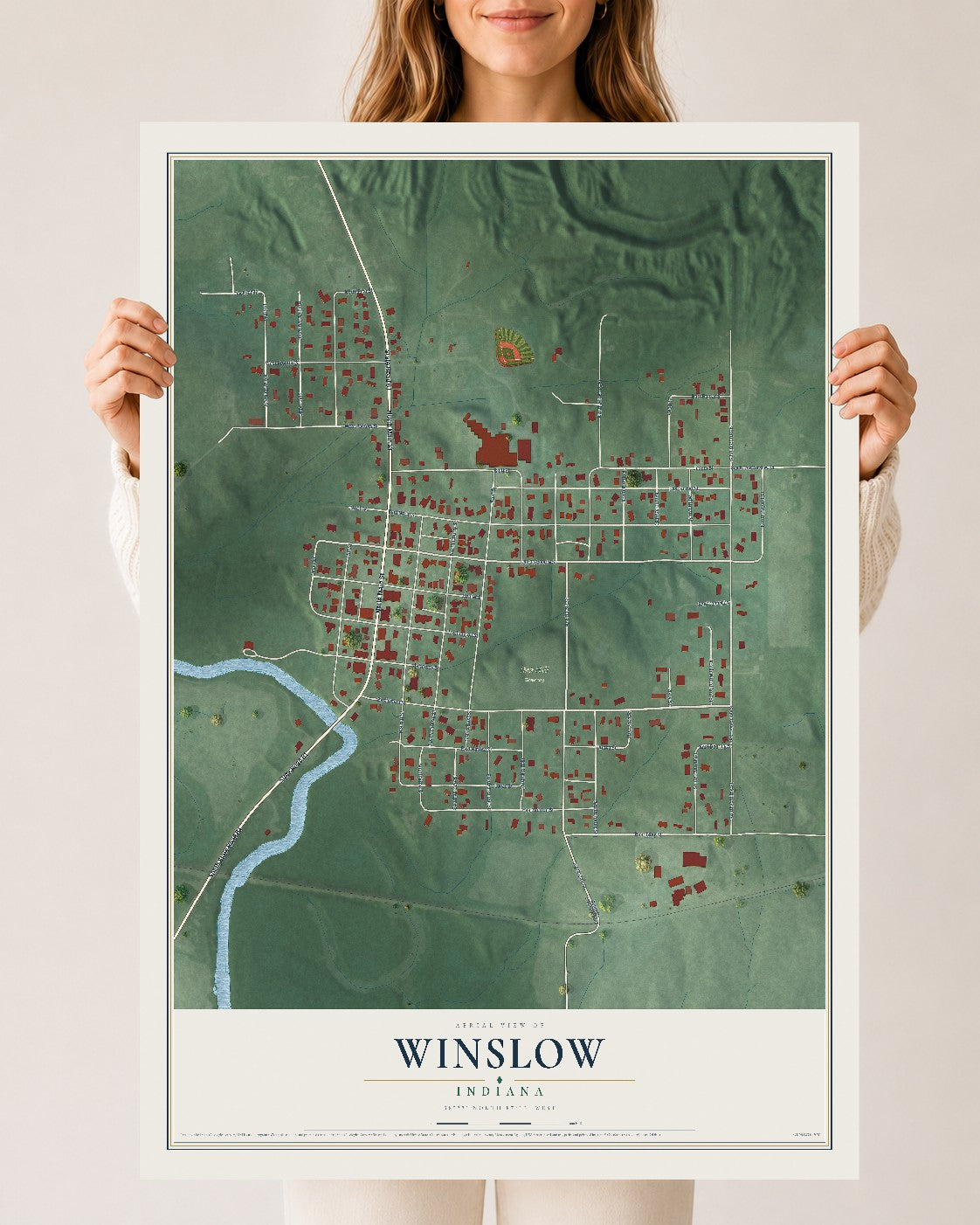 Map of Winslow, Indiana, 24 x 36 inch unframed archival matte print