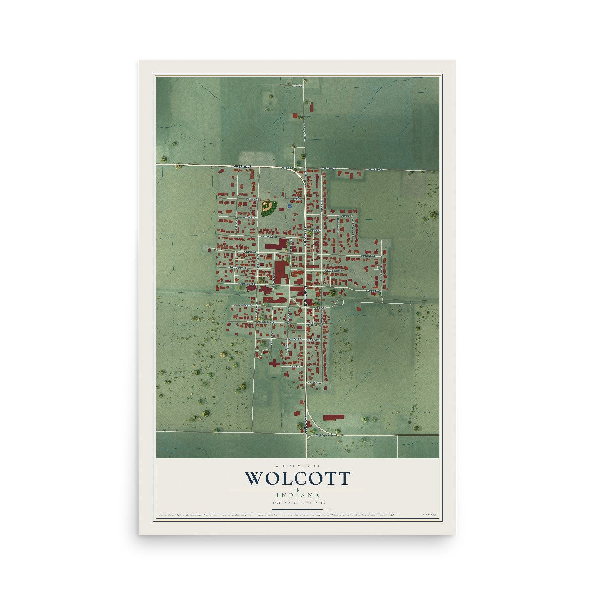 Map of Wolcott, Indiana, 12 x 18 inch unframed archival matte print
