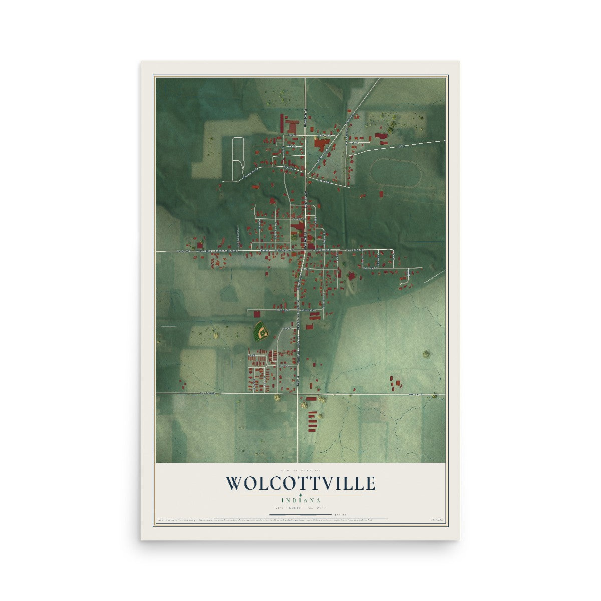 Map of Wolcottville, Indiana, 12 x 18 inch unframed archival matte print
