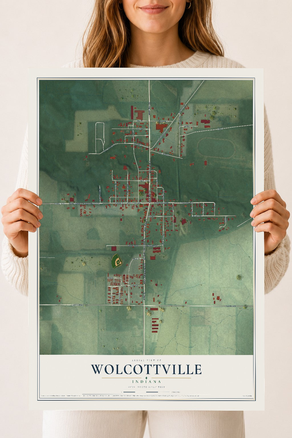 Map of Wolcottville, Indiana, 18 x 24 inch unframed archival matte print