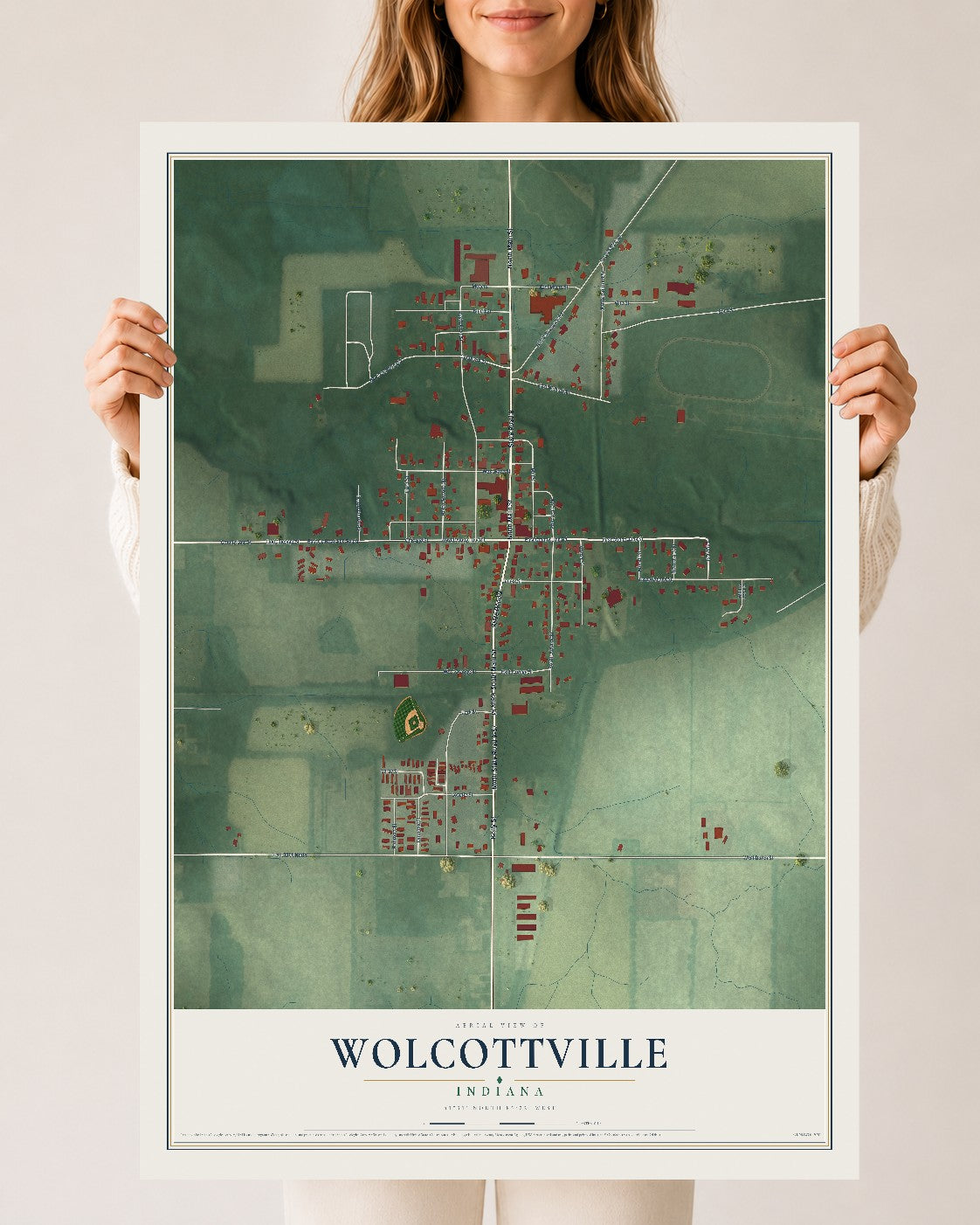 Map of Wolcottville, Indiana, 24 x 36 inch unframed archival matte print