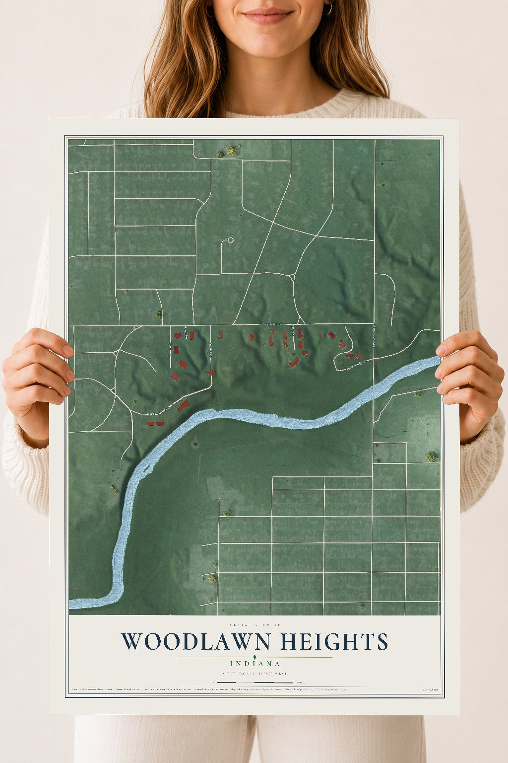 Map of Woodlawn Heights, Indiana, 18 x 24 inch unframed archival matte print