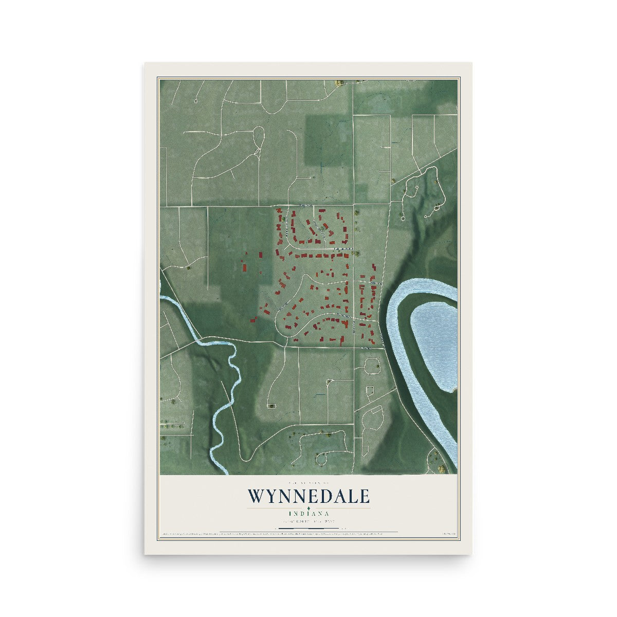 Map of Wynnedale, Indiana, 12 x 18 inch unframed archival matte print