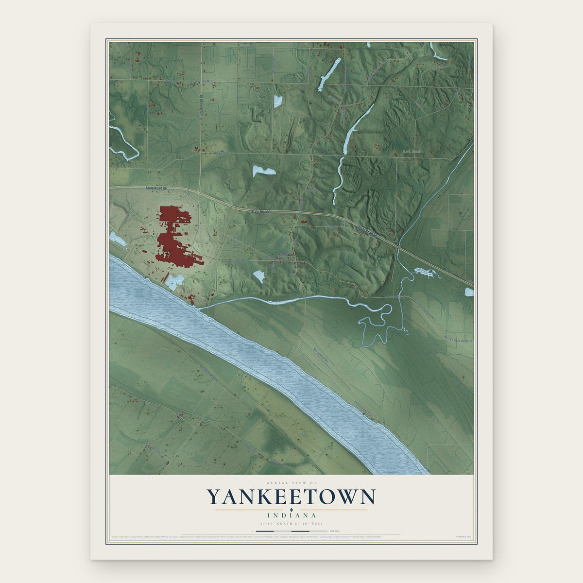 Yankeetown, Indiana map print, the full design