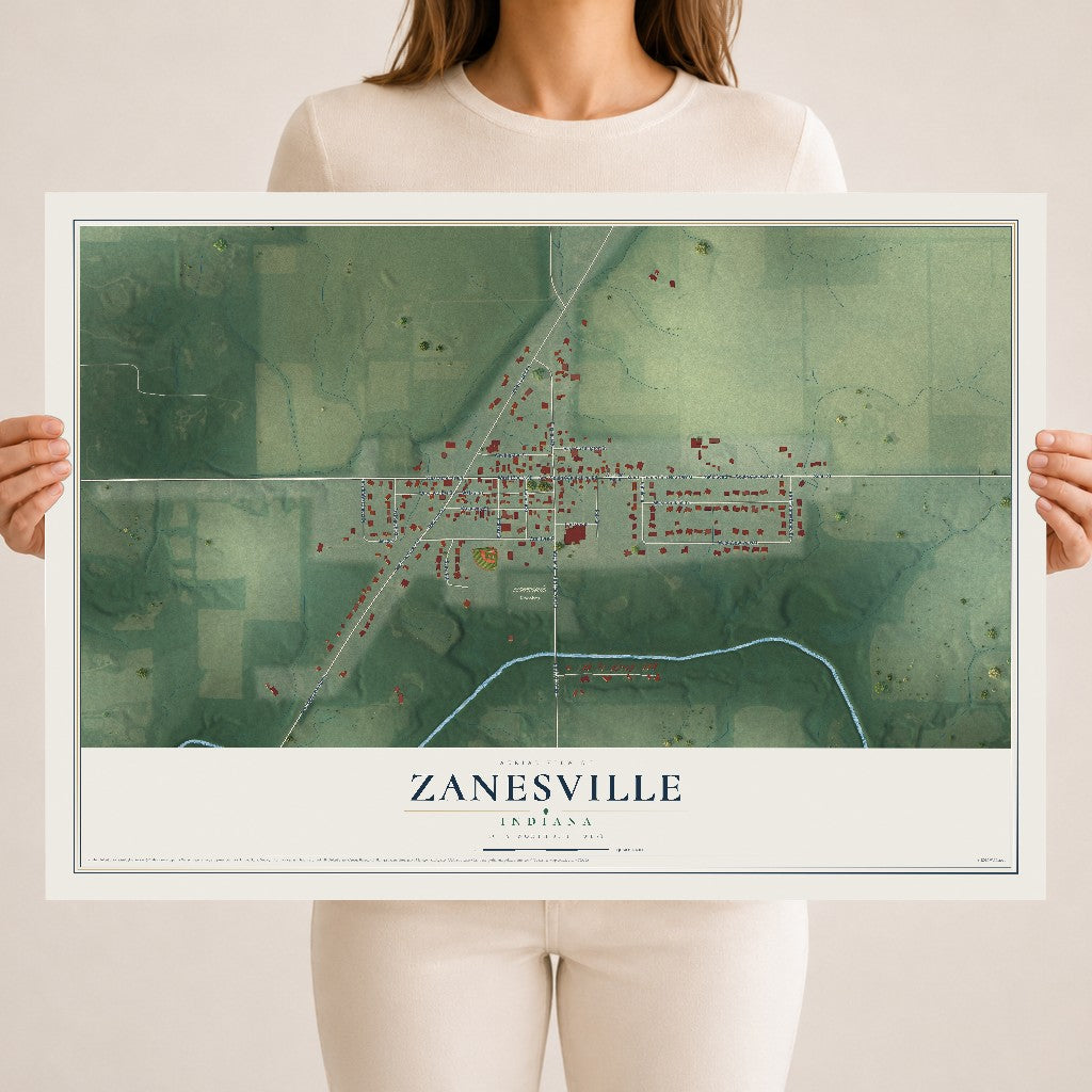Map of Zanesville, Indiana, 18 x 24 inch unframed archival matte print