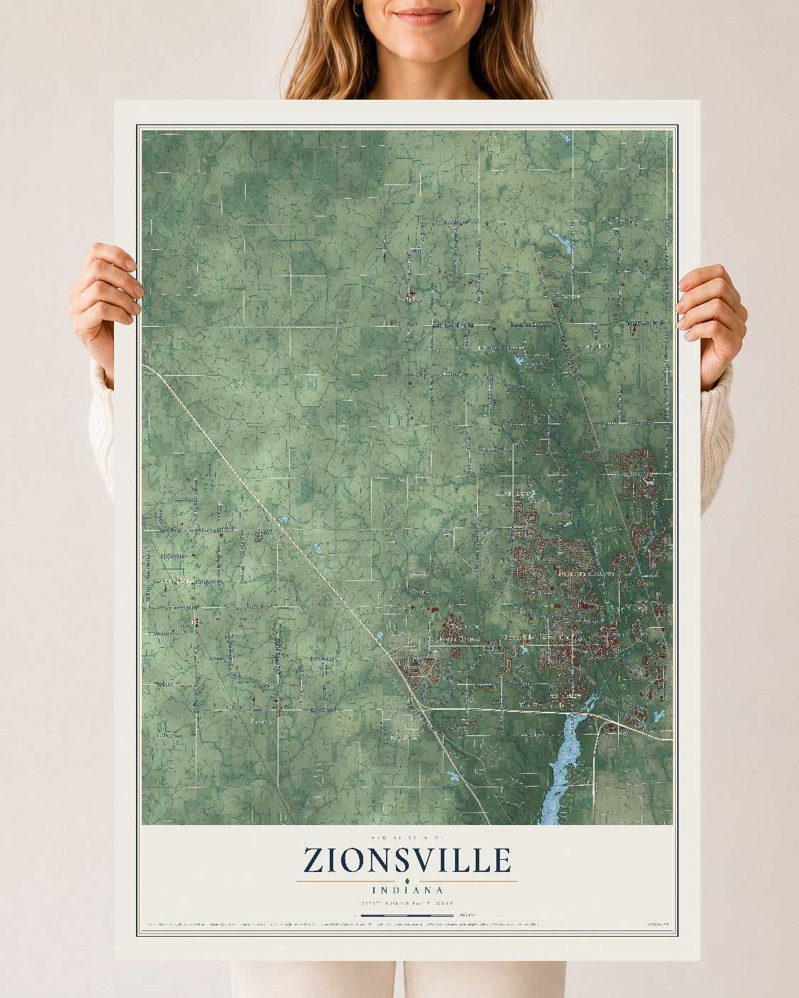Map of Zionsville, Indiana, 24 x 36 inch unframed archival matte print