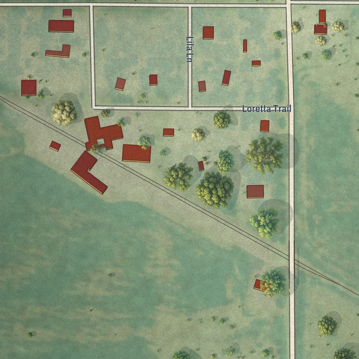 Close-up of the map of Asherville, Kansas print showing street and building detail