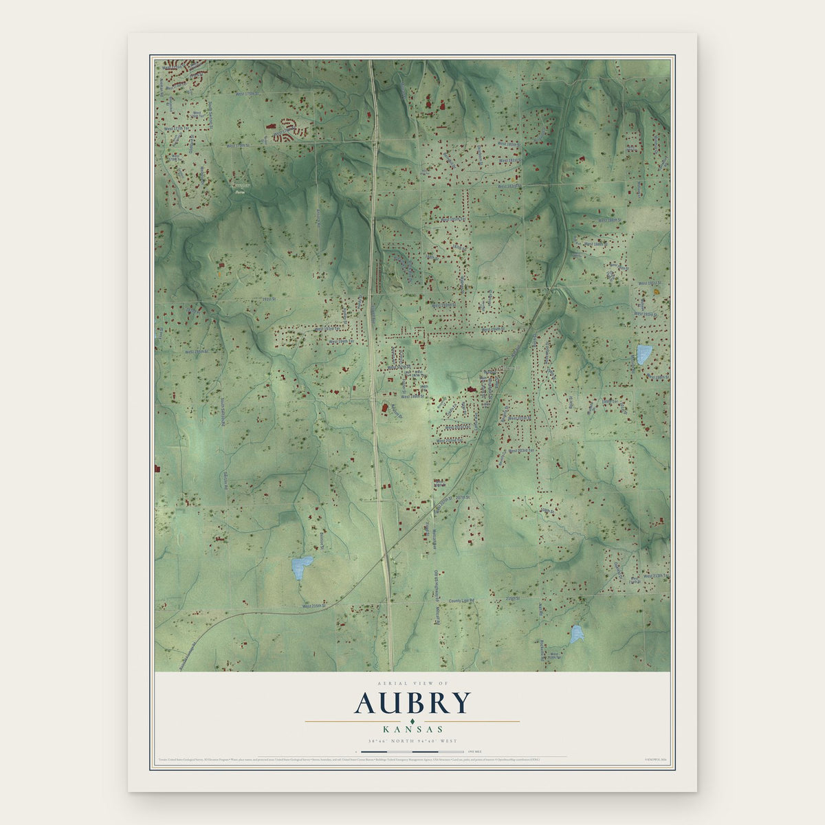 Aubry, Kansas map print, the full design